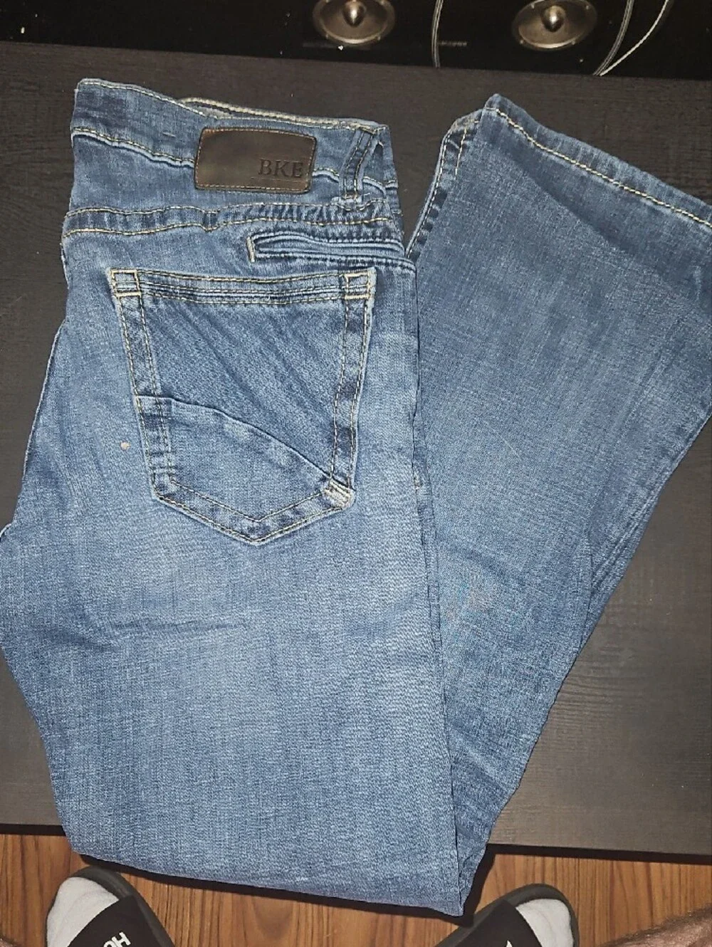 BKE Fulton Light Blue Denim Jeans with Leather Logo Patch